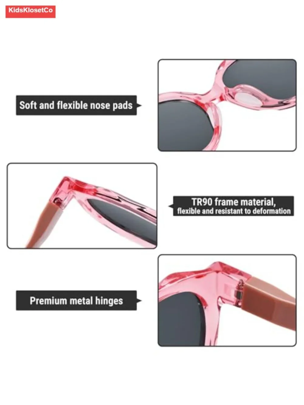 TR90 Flexible Kids Square Sunglasses Polarized UV400 Protection
